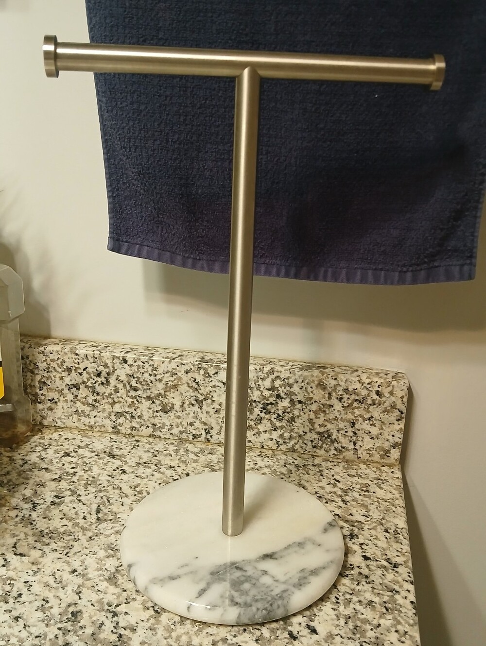 Countertop Towel Stand With Marble Base, Stainless Steel Hanger